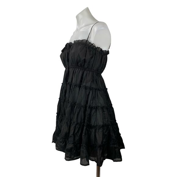 Aqua Womens Black Ruffled Tiered Sleeveless Mini Cami Tank Flare A-Line Dress XS - Picture 2 of 5